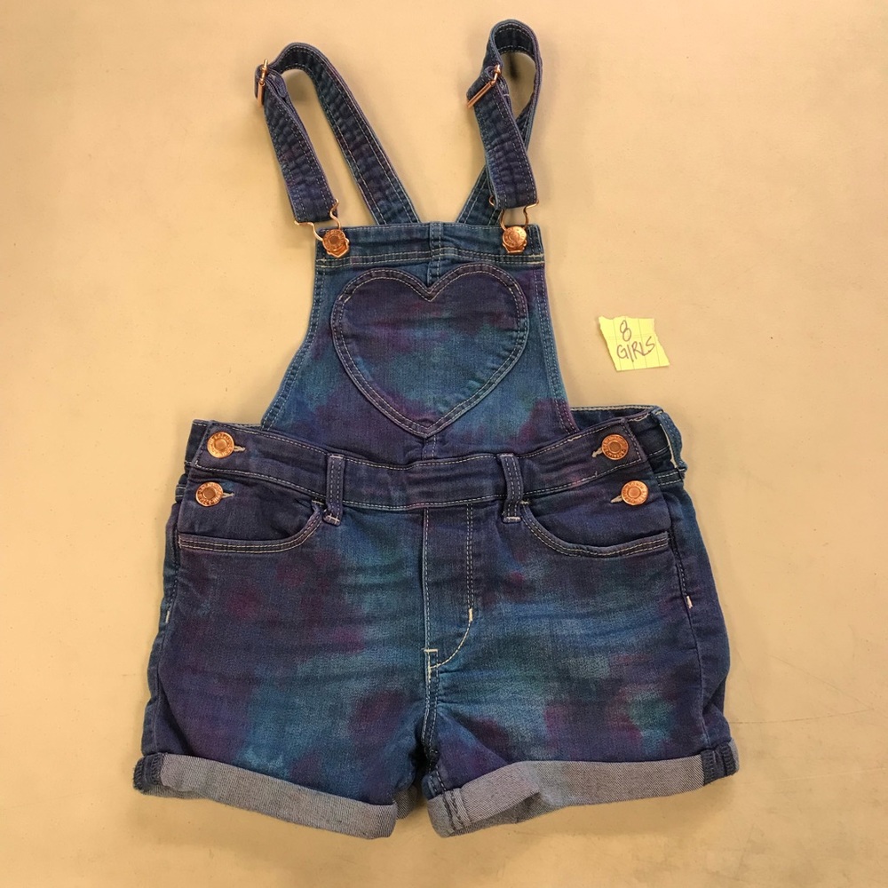 Tie Dye Girls Heart Short Overalls Purple Blues Sz 8 SUPER CUTE!!